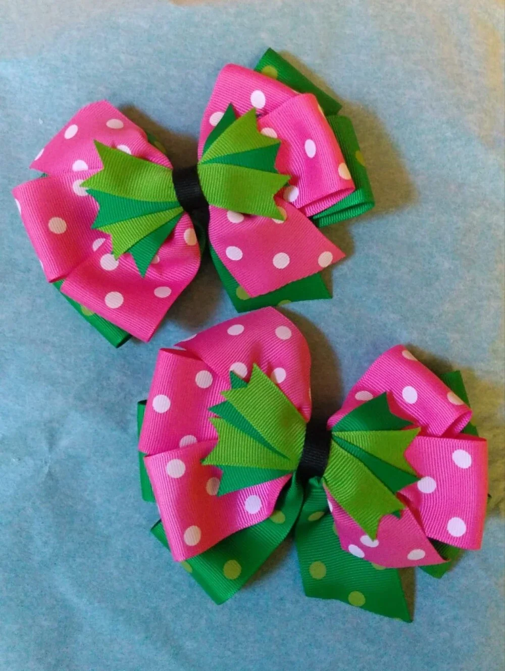 Handmade Boutique Pink And Green Watermelon Stacked Hair Bows 🍉